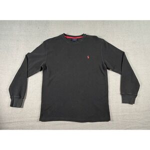 Polo Ralph Lauren Black Thermal Waffle‎ Knit Long Sleeve Shirt Red Pony Men L